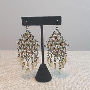 Green & Brown Diamond Beaded Dangle Earrings